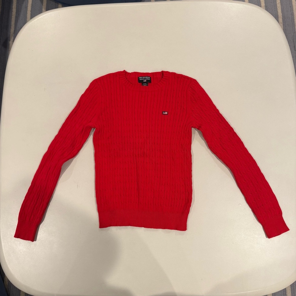 Vintage Ralph Lauren Women's Red Cable Knit Sweater sz M